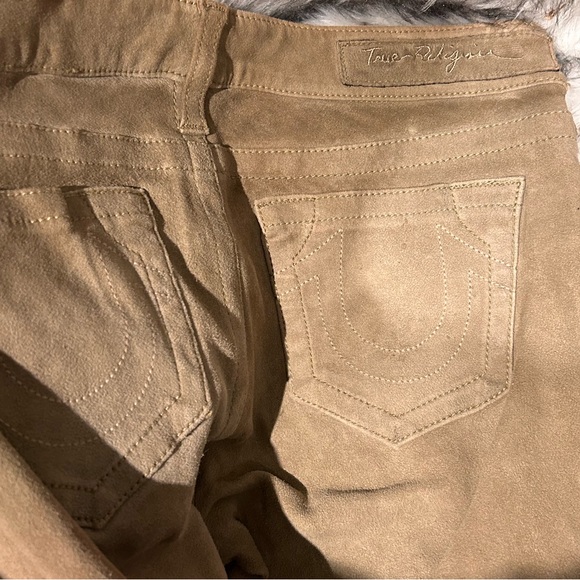 Suede Lamb Leather True Religion khaki skinny pants - Picture 4 of 6